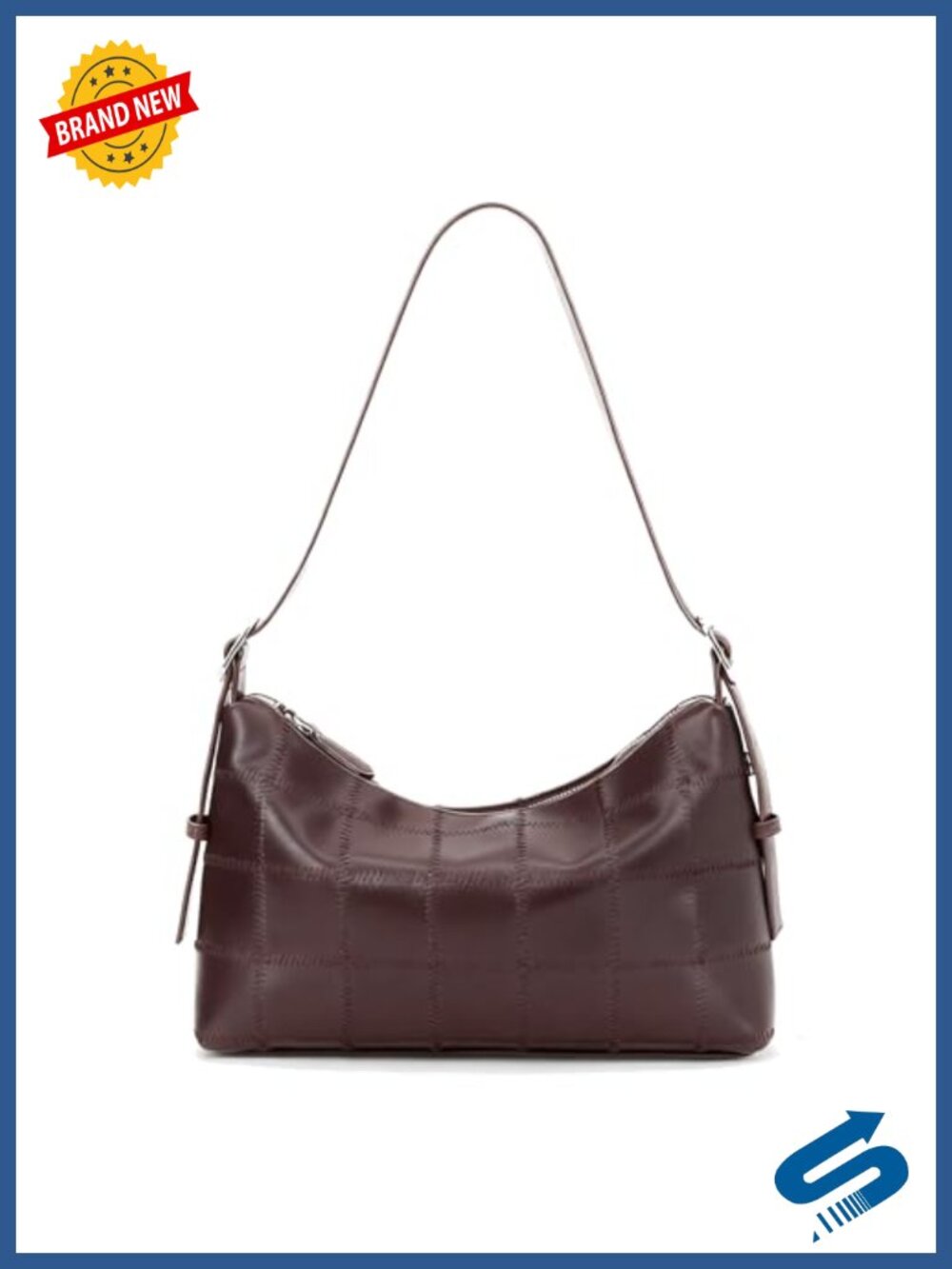 Vegan Leather Checkered Shoulder Bag Adjustable Strap Crossbody Tote Purse